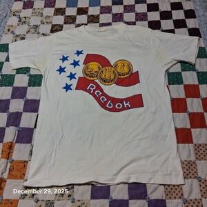 Vintage Reebok Olympic Single Stitch 90s T Shirt Flag Graphic Size Medium White